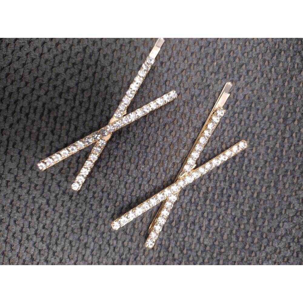 Hair Bobby Pins Womens One Set Gold Rhinestone Crisscross X Clips Party Wedding